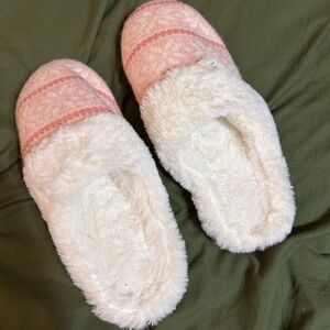 Cozy Pink and White Fuzzy Slippers